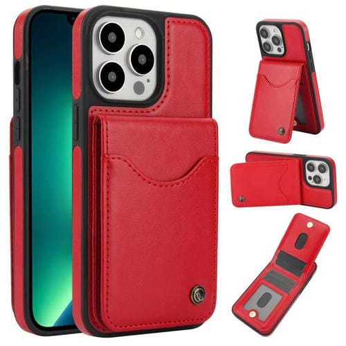 Funda para iPhone 13 Pro Awquer de Cuero con Tapa Vertical para Tarjetas y Soporte (Rojo)