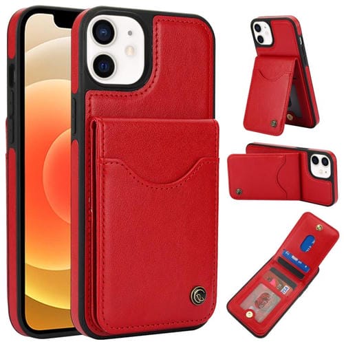 Funda de Cuero Awquer para iPhone 12/12 Pro con Tapa Vertical, Tarjetas y Soporte (Rojo)