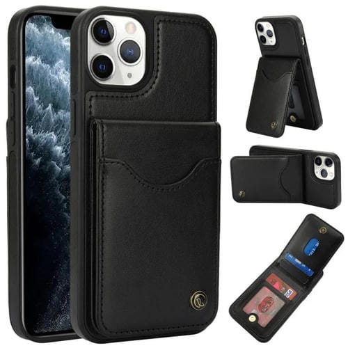 Funda para iPhone 11 Pro Awquer Cuero con Tapa Vertical para Tarjetas y Soporte (Negro)