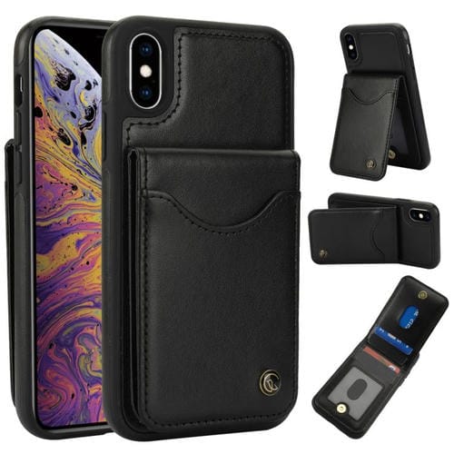Funda de Cuero Awquer para iPhone X/Xs con Tapa Vertical para Tarjetas y Soporte (Negro)