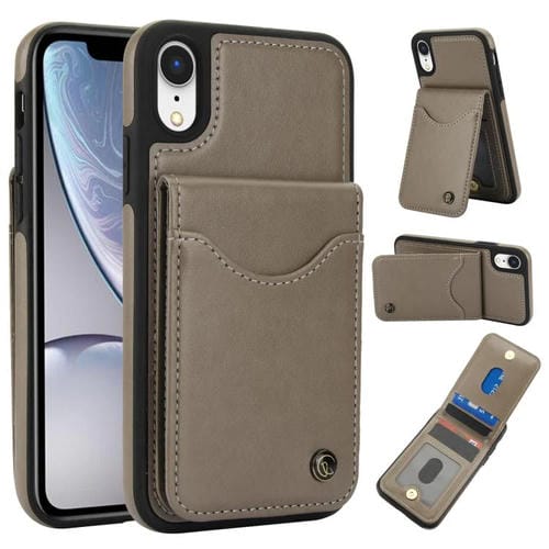 Funda de Cuero con Tapa Vertical Awquer para iPhone Xr con Tarjetero (Gris)