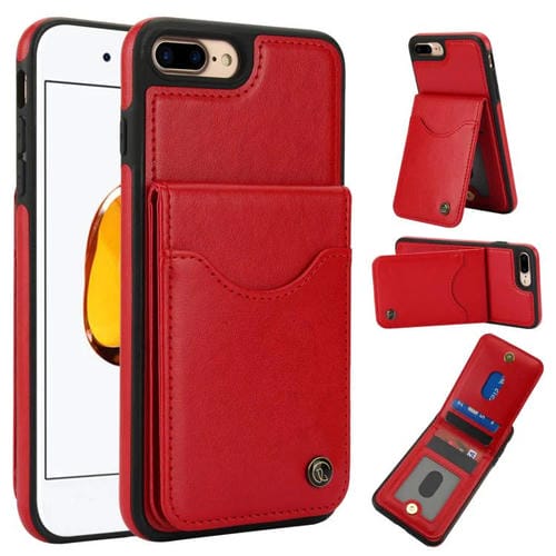 Funda de Cuero Awquer para iPhone 7 Plus/8 Plus con Tapa Vertical Tarjetero y Soporte (Rojo)