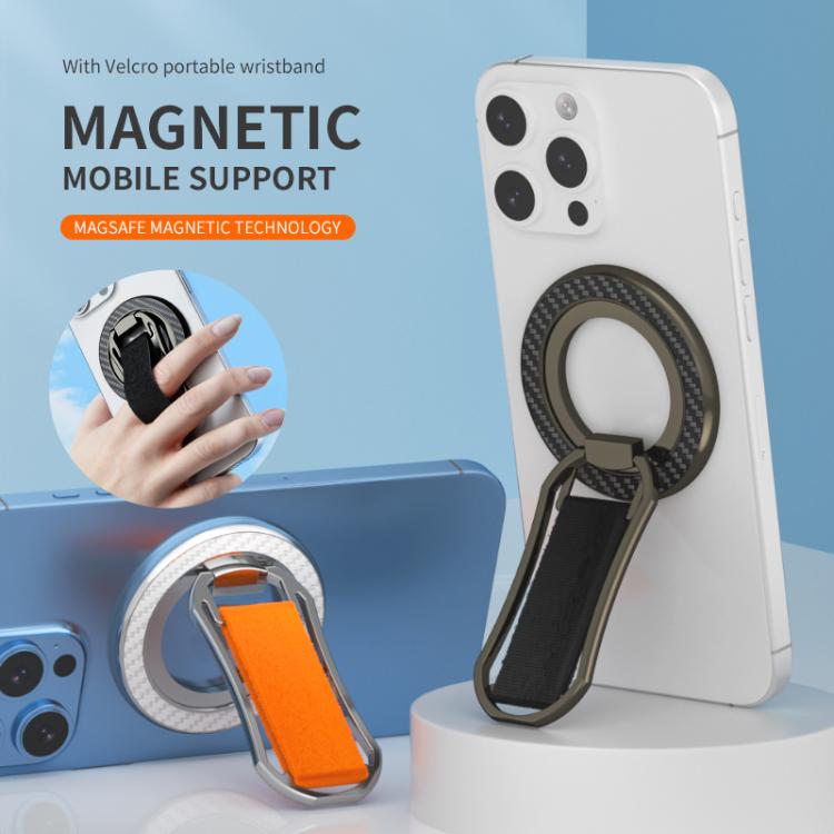 Pulsera Multifuncional Plegable con Anillo Magnético y Soporte para Teléfono Magsafe (Naranja y Gris)