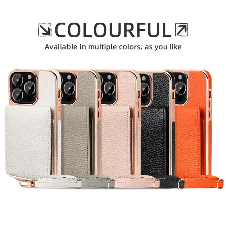 Funda de Teléfono Tipo Billetera Vietao Textura de Lichi Cordón de Pu para iPhone 14 Pro Max (Negro)