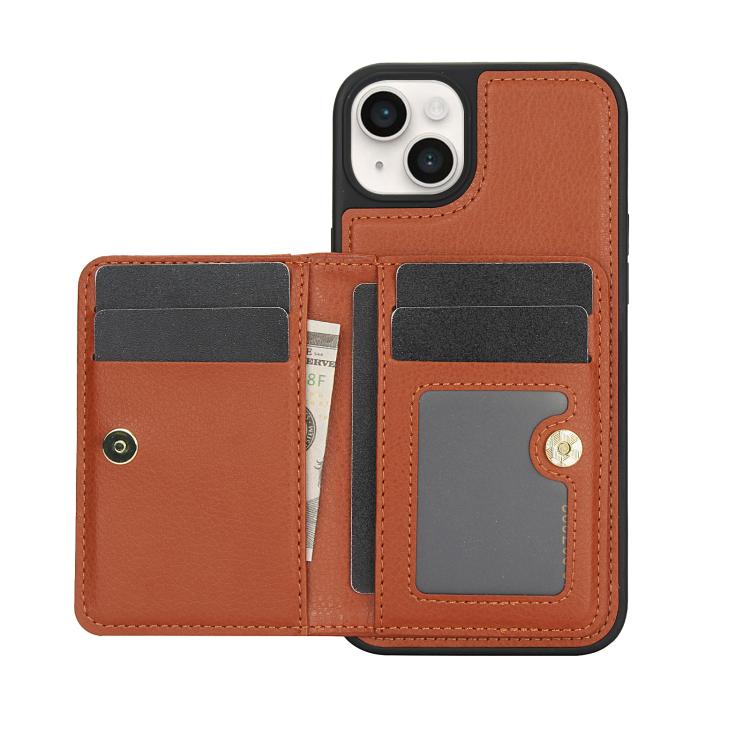 Funda de Cuero Awquer para iPhone 14/13 con Tapa Horizontal para Tarjetas y Soporte (Marrón)