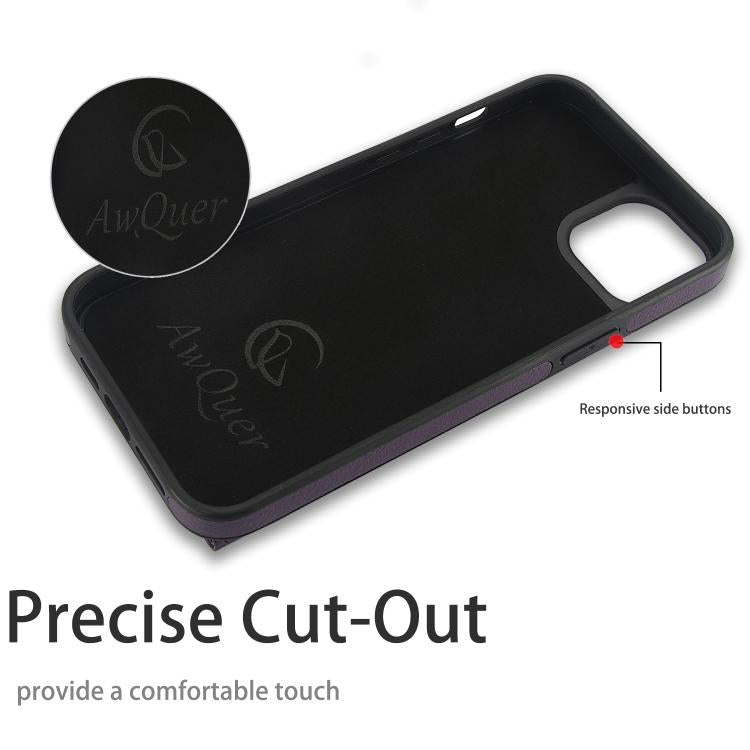 Funda de Cuero Awquer para iPhone 14/13 con Tapa Horizontal para Tarjetas y Soporte (Morado Oscuro)