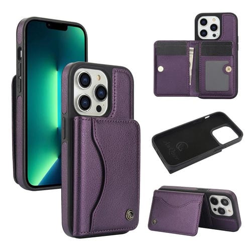 Funda para iPhone 12 Pro Max Awquer Cuero Tapa Horizontal Tarjetas Soporte (Morado Oscuro)