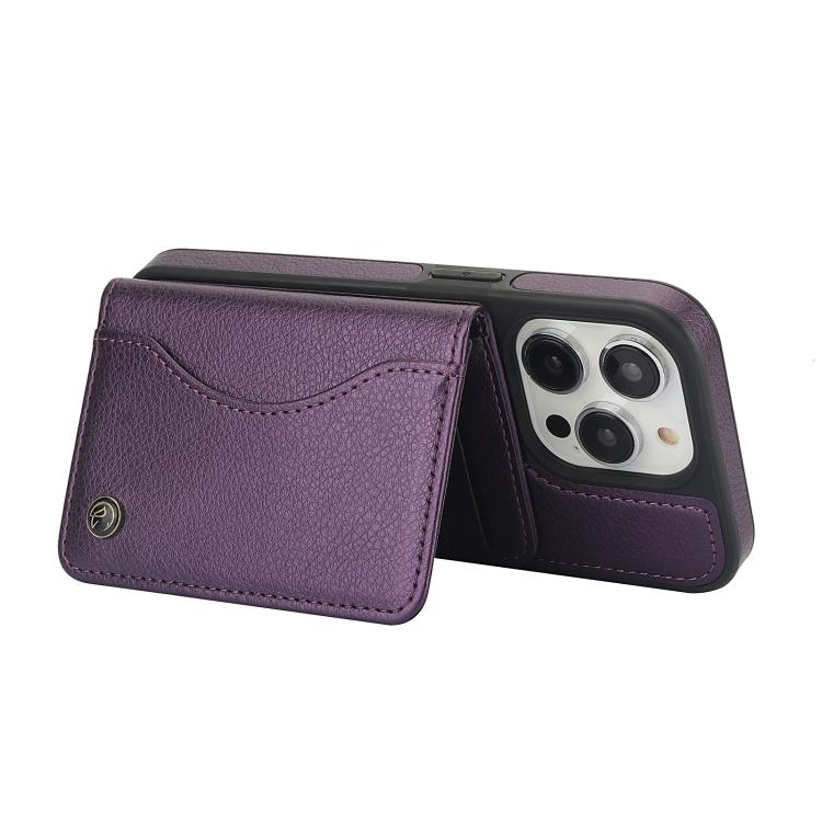Funda para iPhone 12 Pro Max Awquer Cuero Tapa Horizontal Tarjetas Soporte (Morado Oscuro)