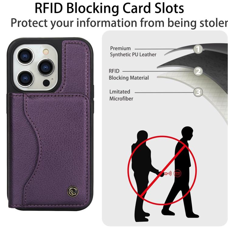 Funda para iPhone 12 Pro Max Awquer Cuero Tapa Horizontal Tarjetas Soporte (Morado Oscuro)