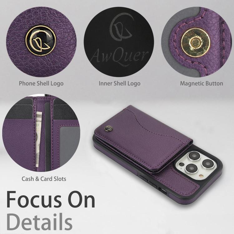 Funda para iPhone 12 Pro Max Awquer Cuero Tapa Horizontal Tarjetas Soporte (Morado Oscuro)