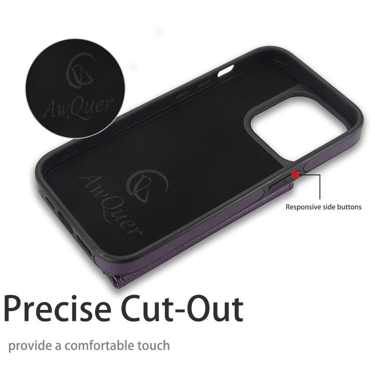 Funda para iPhone 12 Pro Max Awquer Cuero Tapa Horizontal Tarjetas Soporte (Morado Oscuro)