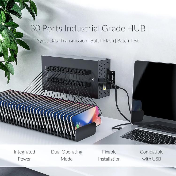 Concentrador USB 2.0 Orico IH30P de Grado Industrial de 30 Puertos con Enchufe de la UE (Negro)