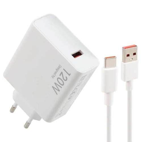Cargador Rápido USB 120 W con Cable USB A a Tipo C 1 m (Blanco) Enchufe UE