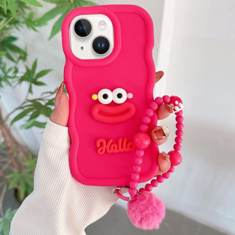 Funda TPU iPhone 14 Forma Boca de Salchicha Cadena de Cuentas (Roja)
