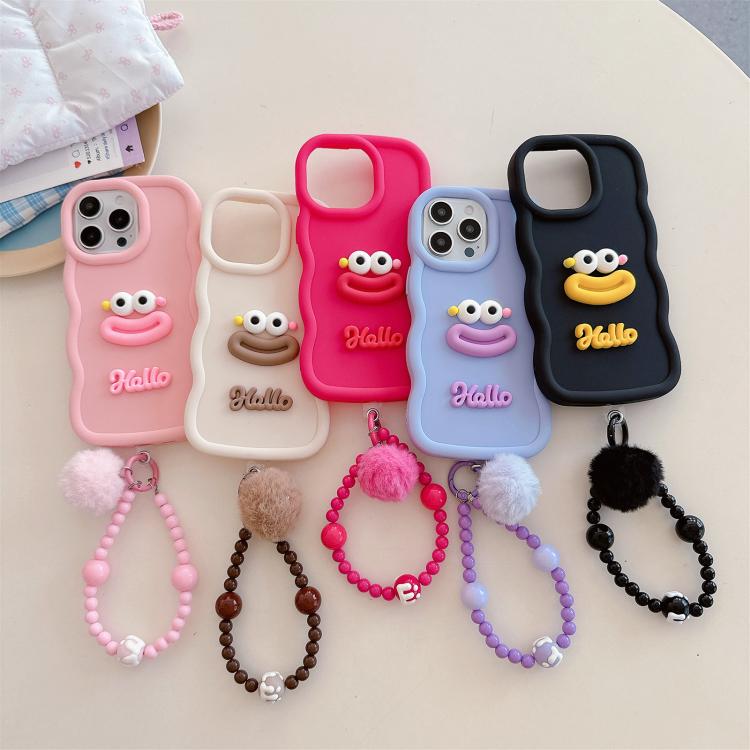 Funda TPU iPhone 12 Forma Boca de Salchicha Cadena de Cuentas (Negra)