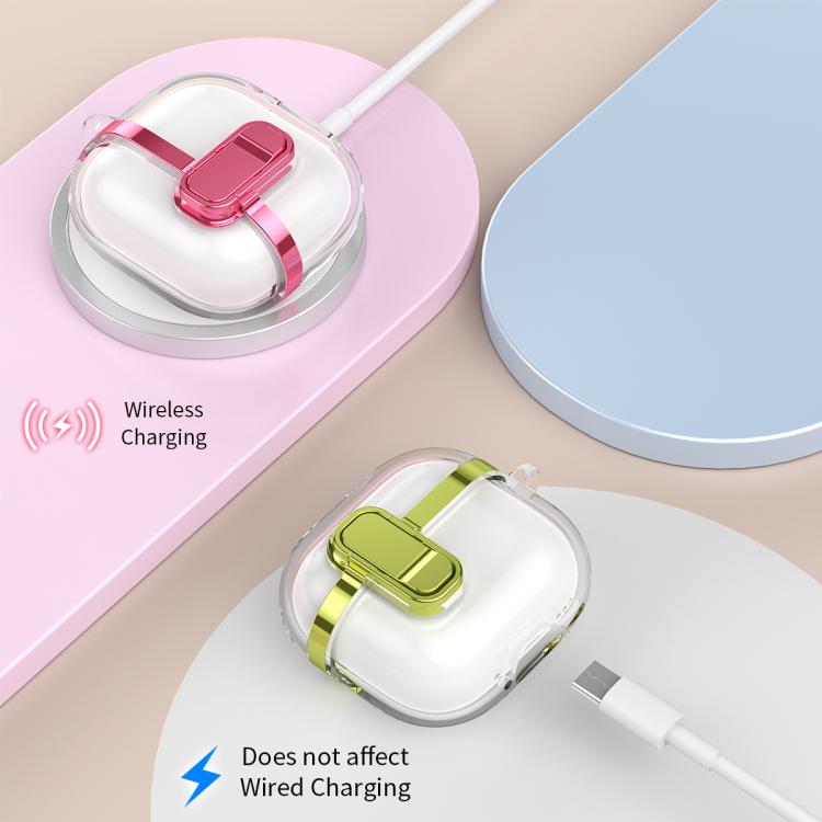 Estuche para Auriculares Inalámbricos Airpods 1/2 Galvanizado Transparente con Cierre de Seguridad (Rosa)