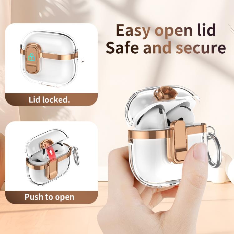 Estuche para Auriculares Inalámbricos Airpods 1/2 Galvanoplastia Transparente Cierre Seguridad (Oro Champán)