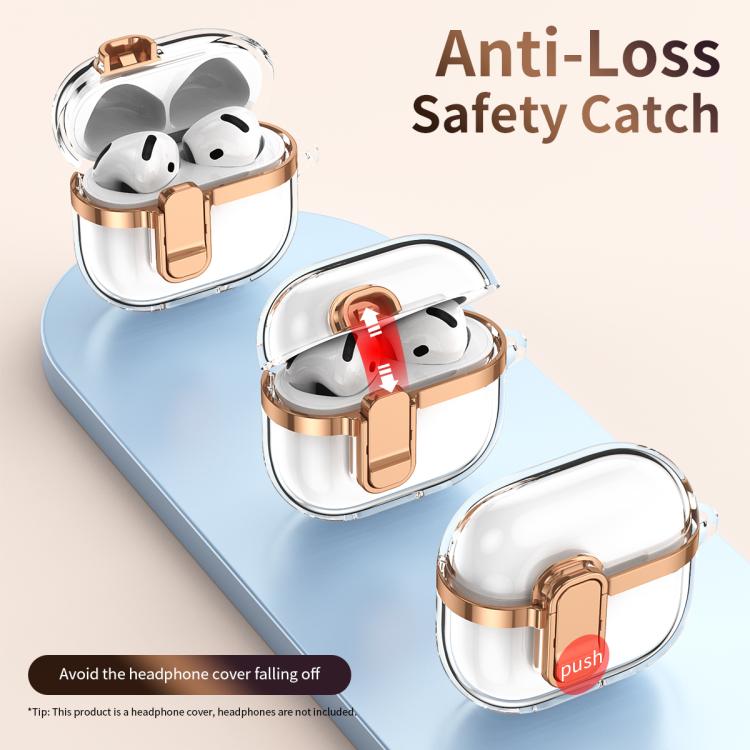 Estuche para Auriculares Inalámbricos Airpods 1/2 Galvanoplastia Transparente Cierre Seguridad (Oro Champán)