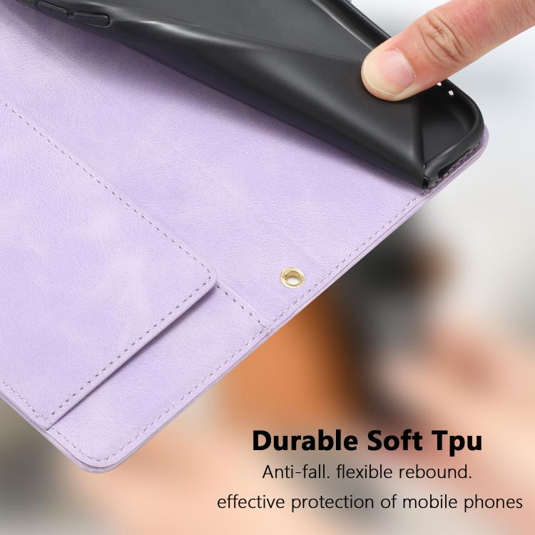Funda de Cuero con Relieve Tulipanes para Fujitsu Arrows F-52B con Cordón (Morado)