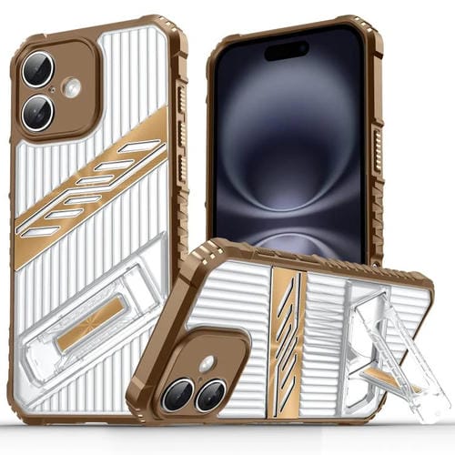 Funda Híbrida TPU Policarbonato con Soporte Chapado para iPhone 16 Plus (Dorado del Desierto)