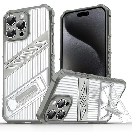 Funda híbrida TPU iPhone 15 Pro soporte PC (Gris Espacial)