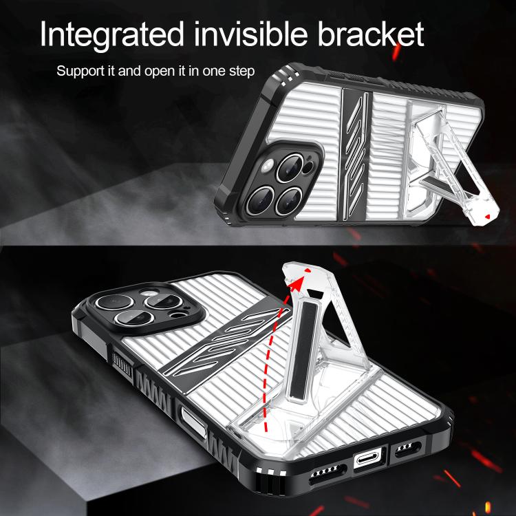 Funda híbrida TPU para iPhone 12 con soporte PC (Negro Transparente)
