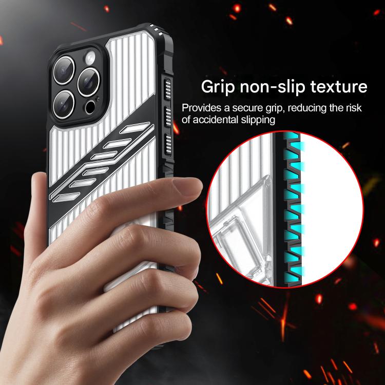 Funda Híbrida TPU para iPhone 15 Pro Max con Soporte para PC (Gris y Negro)