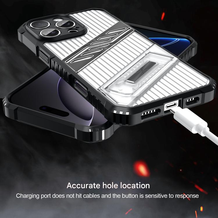 Funda híbrida TPU para iPhone 12 con soporte PC (Negro Transparente)