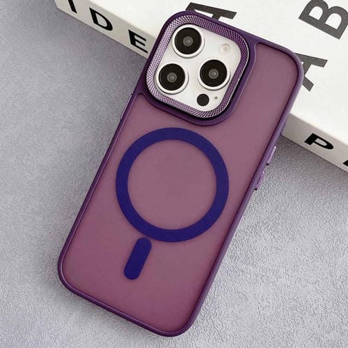 Estuche híbrido TPU y PC marco Lente diamante Magsafe iPhone 15 Pro (Morado)