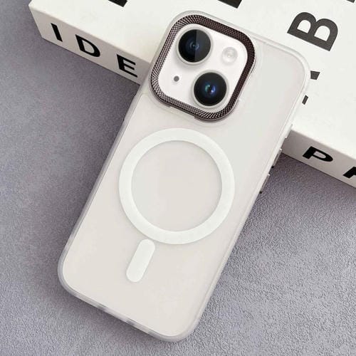 Funda híbrida TPU PC Marco Lente Diamante iPhone 14 Magsafe (Blanca)