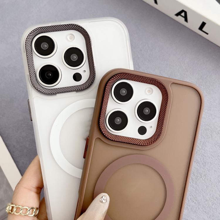 Funda híbrida TPU y PC para iPhone 12 Pro Max Magsafe con marco Lente diamante (Morado)