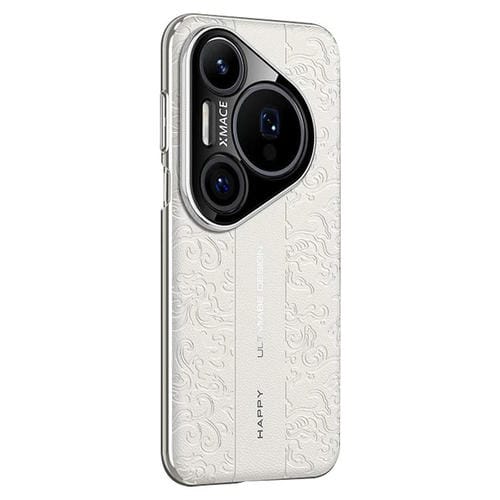 Funda de PC de cuero liso con diseño de dragón en la nube para Huawei Pura 80 Pro / 80 Pro+ 5G (blanca)