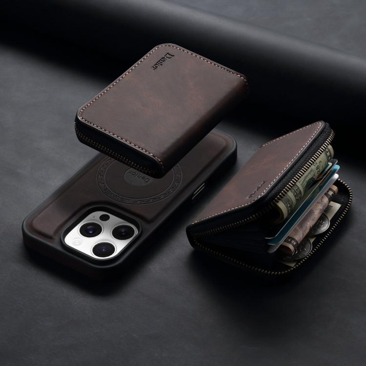 Funda de Cuero con Cremallera Magsafe Denior D26 Skin Feel para iPhone 15 Pro Max (Café)