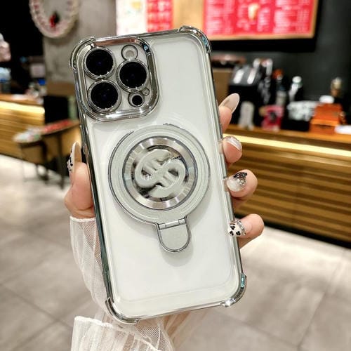 Estuche para Teléfono Magsafe iPhone 16 Pro Soporte con Película Lente (Plateado)