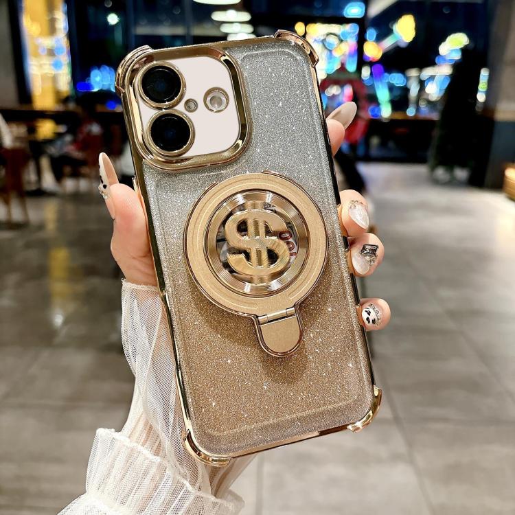 Estuche para Teléfono iPhone 16 con Soporte Magsafe y Película para Lente (Dorado)