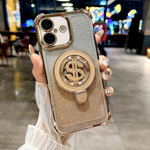 Estuche para Teléfono iPhone 16 Plus con Soporte Magsafe y Película para Lente (Dorado)