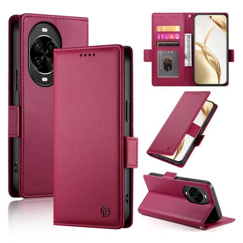 Funda de cuero esmerilado con hebilla lateral magnética para Huawei Nova 14 Pro (rojo vino)