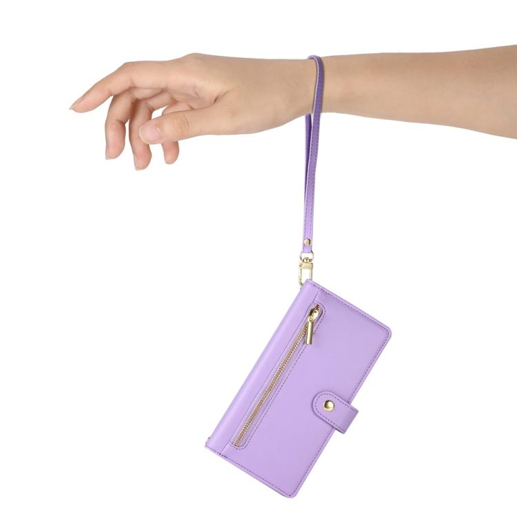 Funda de Cuero para Huawei Nova 13 Pro con 9 Ranuras para Tarjetas y Cremallera (Morado)
