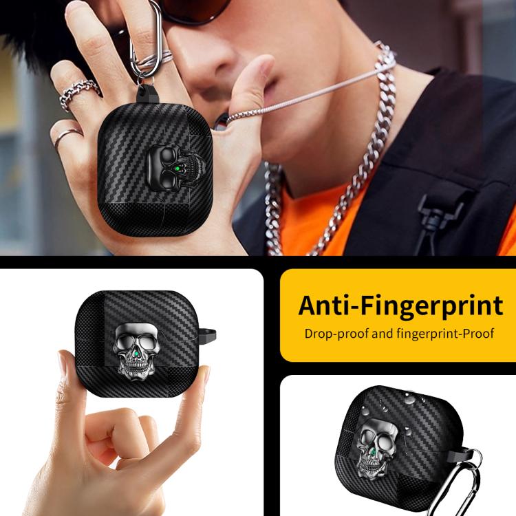 Funda Protectora para Auriculares Bluetooth Samsung Galaxy Buds3 Pro con Fibra de Carbono y Cierre de Calavera (Negro)