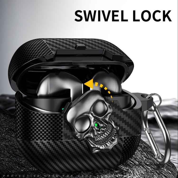 Funda Protectora para Auriculares Bluetooth Samsung Galaxy Buds3 Pro con Fibra de Carbono y Cierre de Calavera (Negro)