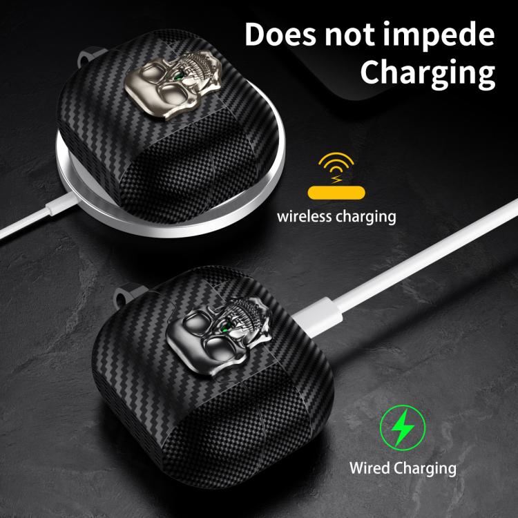 Funda Protectora para Auriculares Bluetooth Samsung Galaxy Buds3 Pro con Fibra de Carbono y Cierre de Calavera (Negro)
