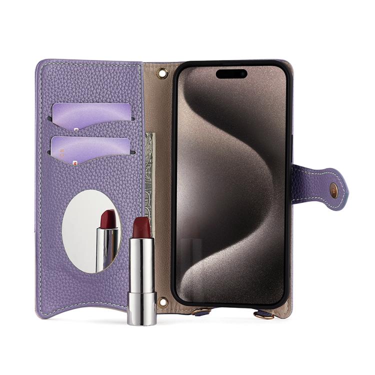 Funda para Teléfono Itel A50 de Cuero de Lichi con Cola de Pez y Cadena Cruzada (Morado)