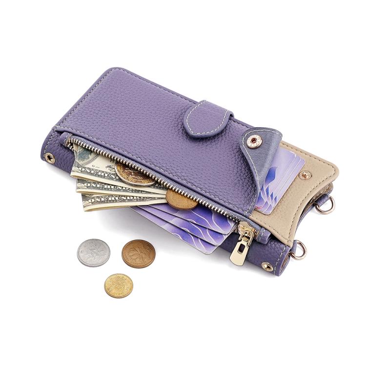 Funda para Teléfono Itel A50 de Cuero de Lichi con Cola de Pez y Cadena Cruzada (Morado)