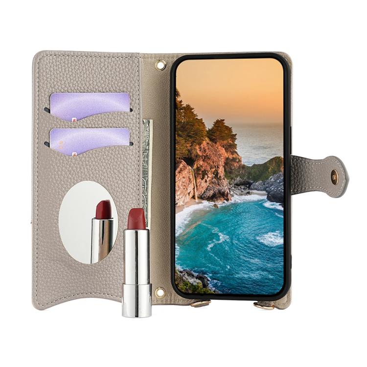 Funda de Cuero de Lichi con Diseño de Cola de Pez y Cadena Cruzada para OnePlus Ace 5 / Ace 5 Pro (Gris)