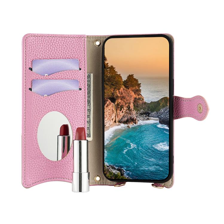 Funda de cuero de lichi con cadena cruzada y cola de pez para Redmi A5 4G (171,7 mm) (rosa)