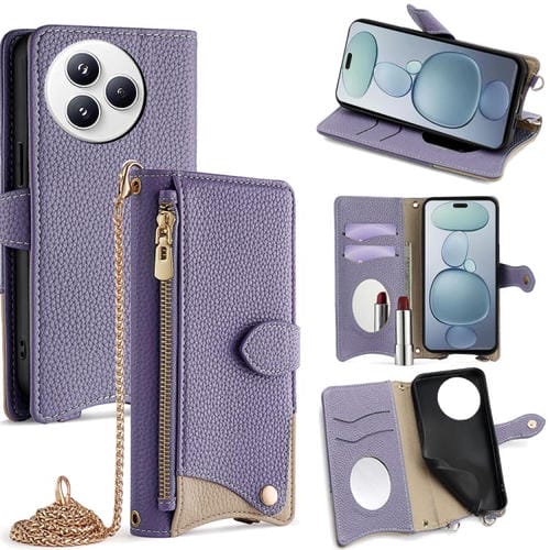 Funda de cuero con diseño de lichi y cadena cruzada para Xiaomi Civi 5 Pro (morado)