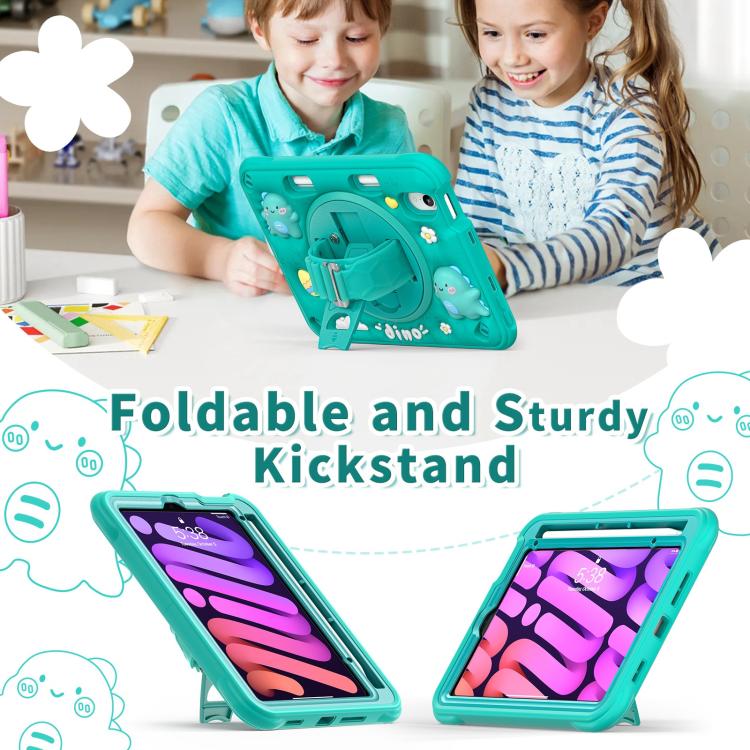 Funda híbrida de silicona para iPad Mini 2024 Mini 6 con función atril y rotación (Verde)