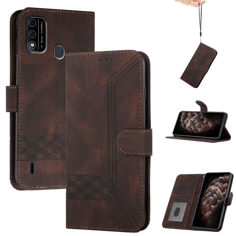 Funda de Cuero con Tapa y Tacto de Piel Cúbica para Teléfono Itel A48 (Marrón)