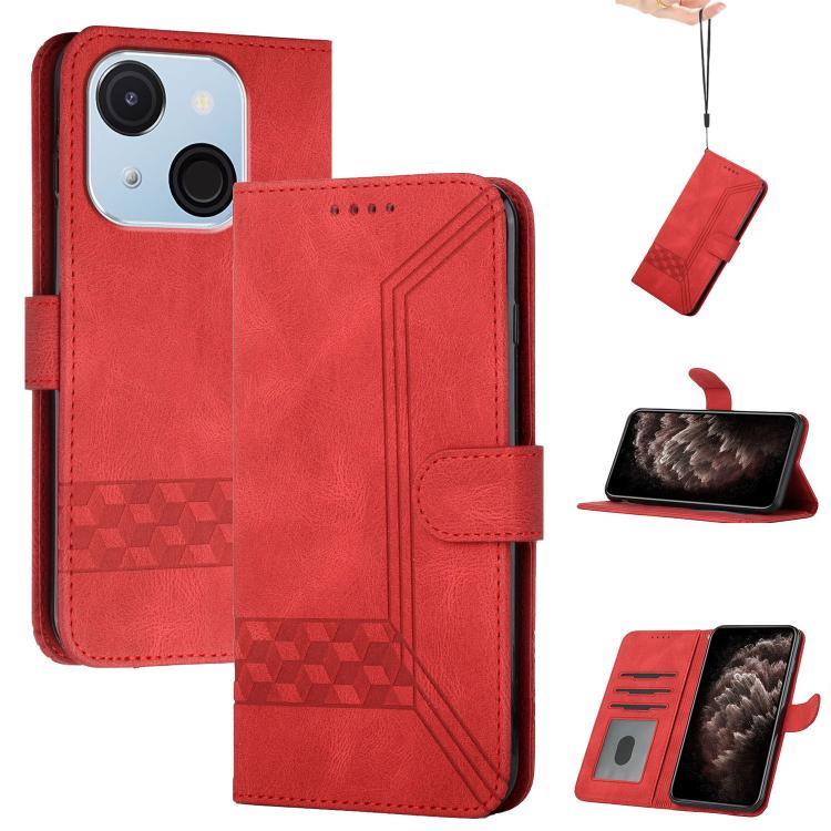 Funda de Cuero con Tapa Cúbica para Teléfono Itel A50C (Roja)