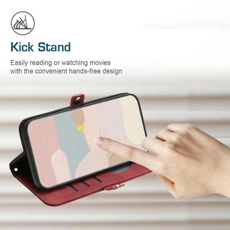 Funda de Cuero para Itel A50C con Correa de Mano y Hebilla Lateral Doble Plegable (Rojo)
